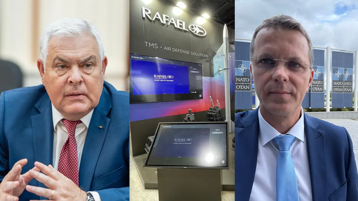 Moșteanu, cu „bomba” SHORAD-VSHORAD sub scaun (sursa: Facebook/Angel Tîlvăr, Rafael Advanced Defense Systems, Ionuț Moșteanu)