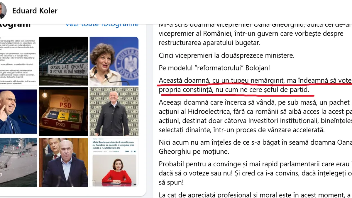 Postarea lui Koler, supărat că Gheorghiu îl desconsideră