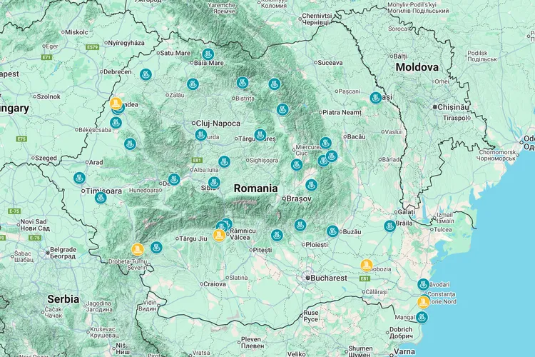 Harta stațiunilor balneare din România (sursa: turism.gov.ro)