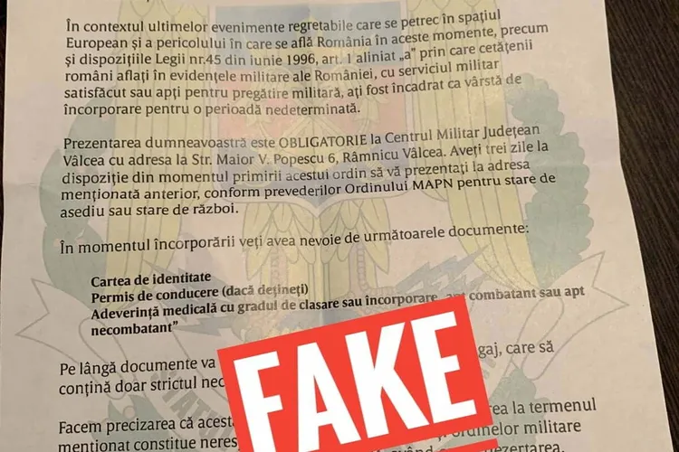 Ordine false de încorporare, trimise prin poștă. Sursă: Facebook MAPN 