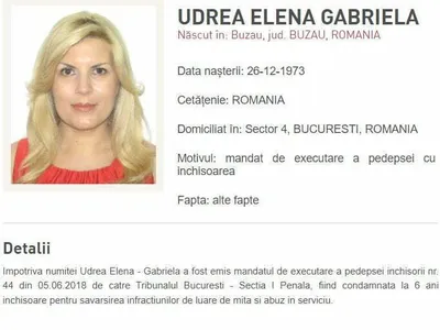 Elena Udrea, dată în urmărire generală (sursa: Poliția Română)