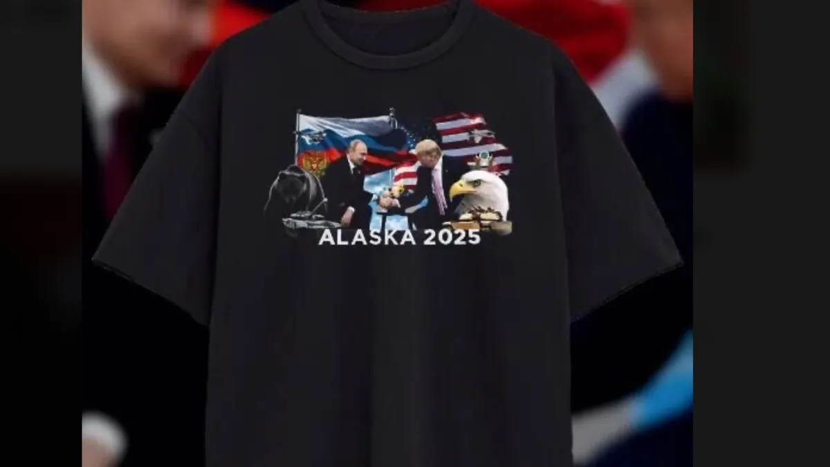 Tricouri suvenir cu Putin și Trump (sursa: 1prime.ru)