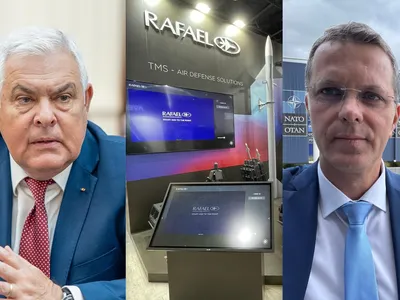 Moșteanu, cu „bomba” SHORAD-VSHORAD sub scaun (sursa: Facebook/Angel Tîlvăr, Rafael Advanced Defense Systems, Ionuț Moșteanu)