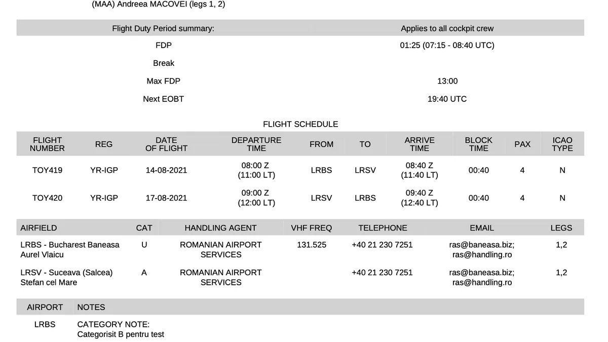 document zbor toyo aviation patriarhul daniel