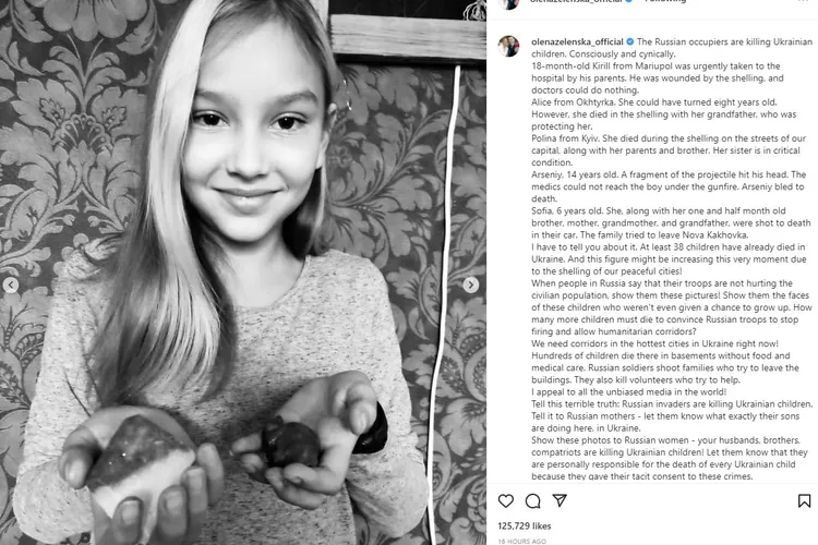 Copiii ucraineni omorâți de ruși. În imagine, Alice, care urma să împlinească opt ani. Sursă: Instagram Olena Zelenska 