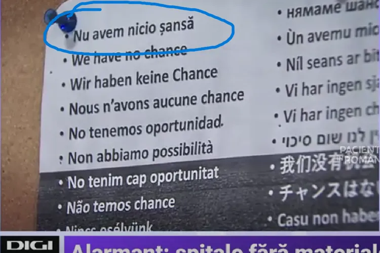 „Nu avem nici o șansă”, afiș pe pereții celui mai mare spital din București Foto: Print screen Digi 24