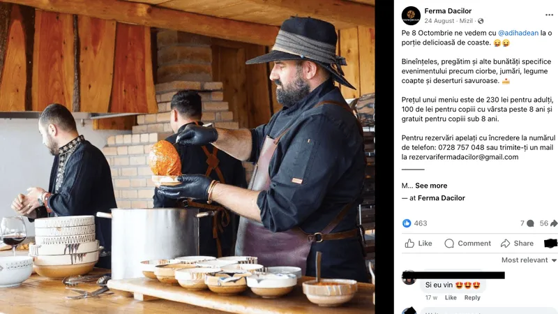 Chef Adi Hădean promova "Ferma Dacilor" (sursa: Facebook/Ferma Dacilor)