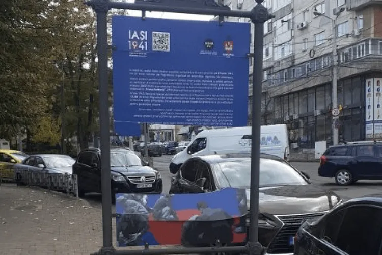 Vandalism antisemit la Iași: un panou stradal cu informații despre pogromul din 1941, distrus repetat