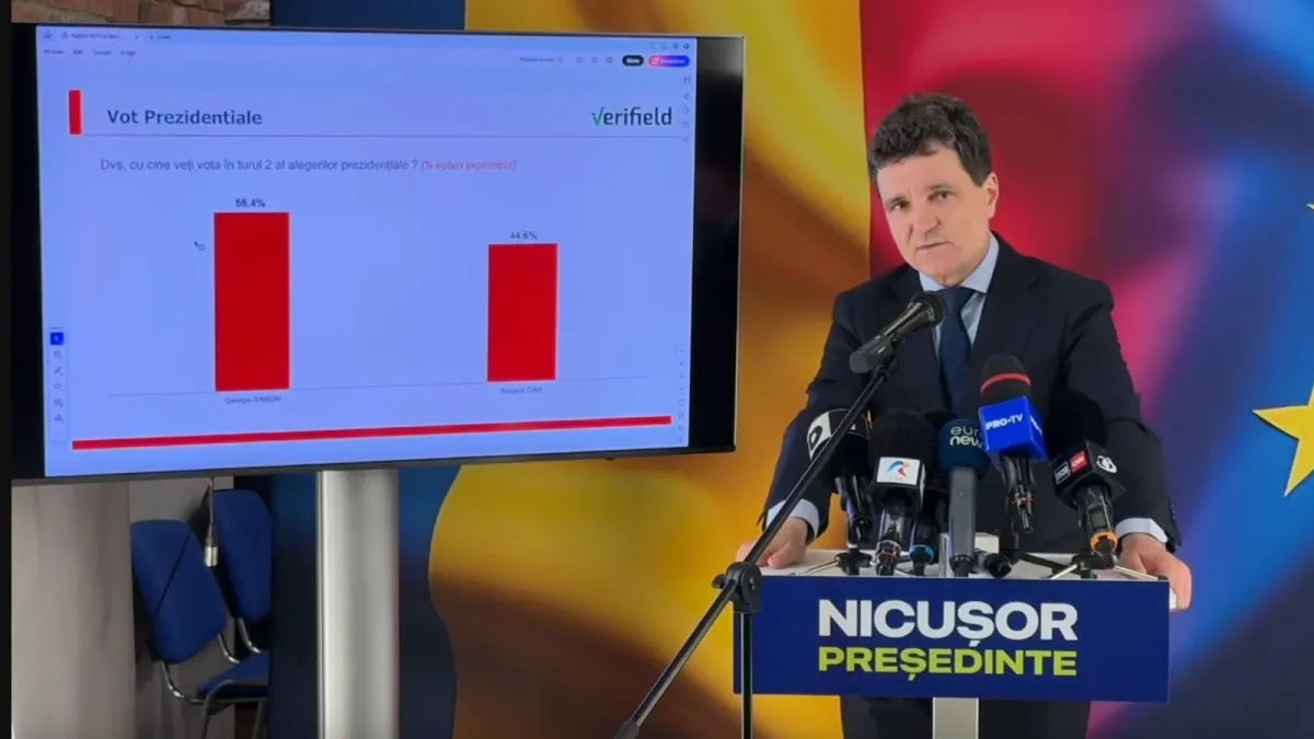Nicușor Dan prezintă un sondaj care arată că Simion ar câștiga alegerile prezidențiale Foto: captură video