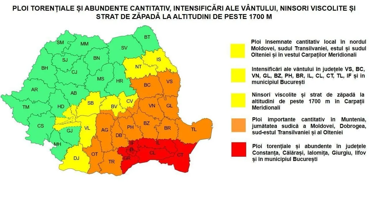 Alertă de inundații în multe județe (sursa: Facebook/Ministerul Mediului)