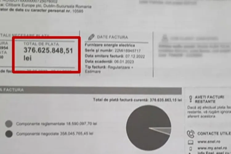 Factură de infarct de la Enel (sursa: Digi24)