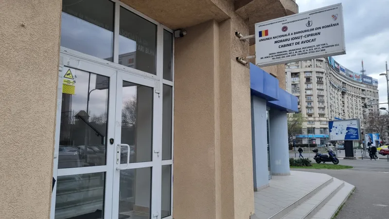 Ușa de la intrarea în blocul de lângă Guvern în care Diana Buzoianu susține că are cabinet parlamentar