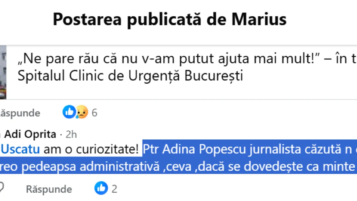 „A cazut in cap”, o acuza pe Adina Popescu medicul Oprita