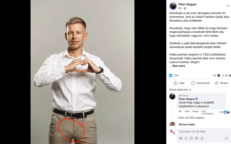 Péter Magyar, liderul opoziției maghiare, într-o dispoziție tandră (sursa: Facebook/Péter Magyar)