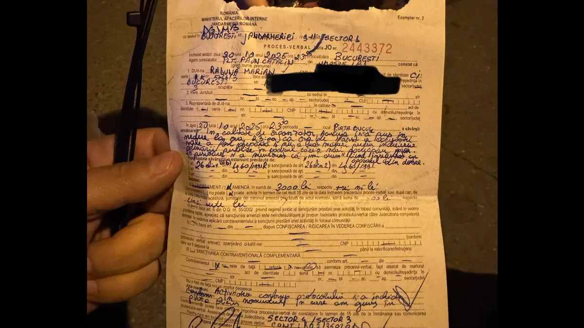 Jandarmeria a amendat comemorarea Colectiv cu 3.000 de lei (sursa: Facebook/Marian Rădună)