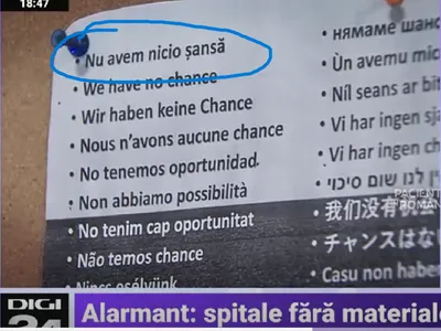 „Nu avem nici o șansă”, afiș pe pereții celui mai mare spital din București Foto: Print screen Digi 24