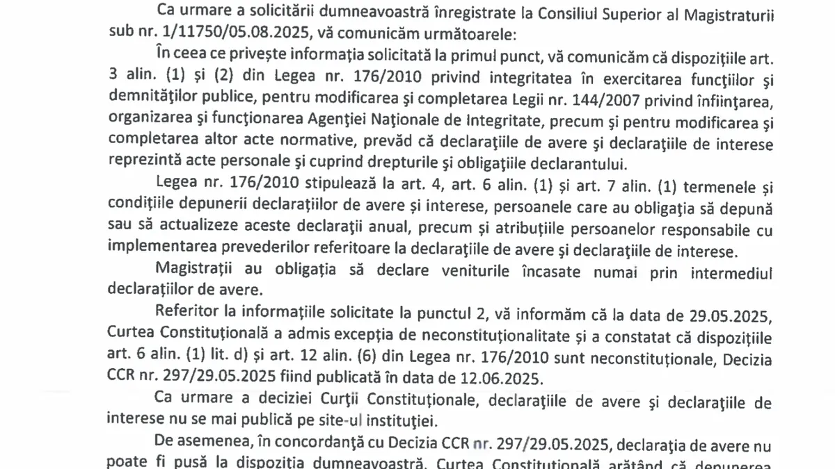 Răspunsul CSM la întrebările DeFapt.ro