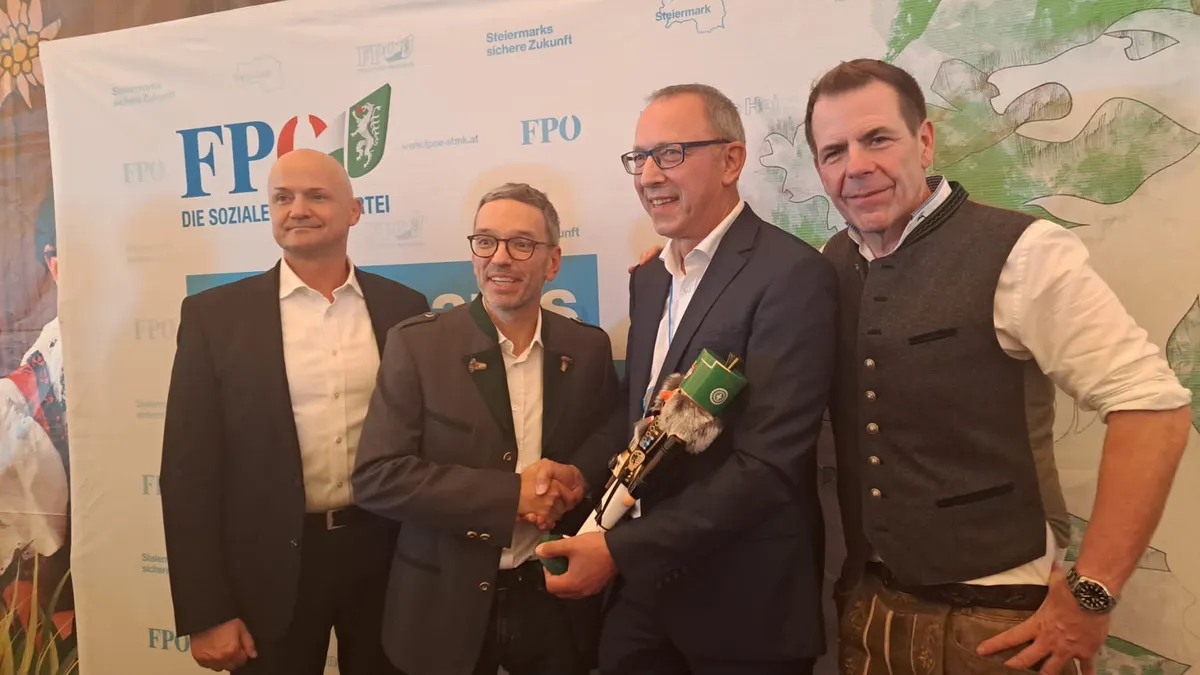 AUR-ul Austriei, FPÖ, corupție, nepotism, putinism. Harald Vilimsky, ultimul din dreapta (sursa: Facebook/André Wendt)