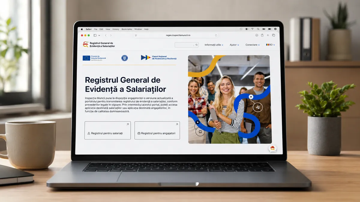 Platforma REGES-ONLINE, afișată pe ecranul unui laptop.