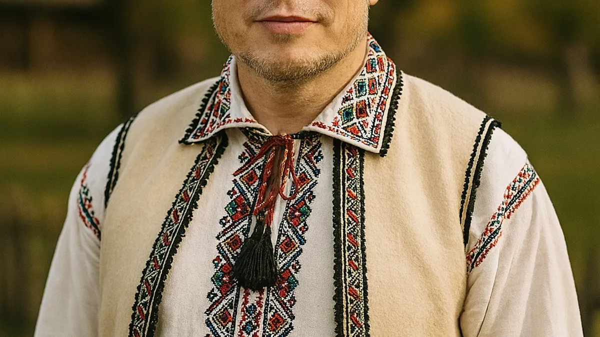 Elon Musk în costum popular românesc