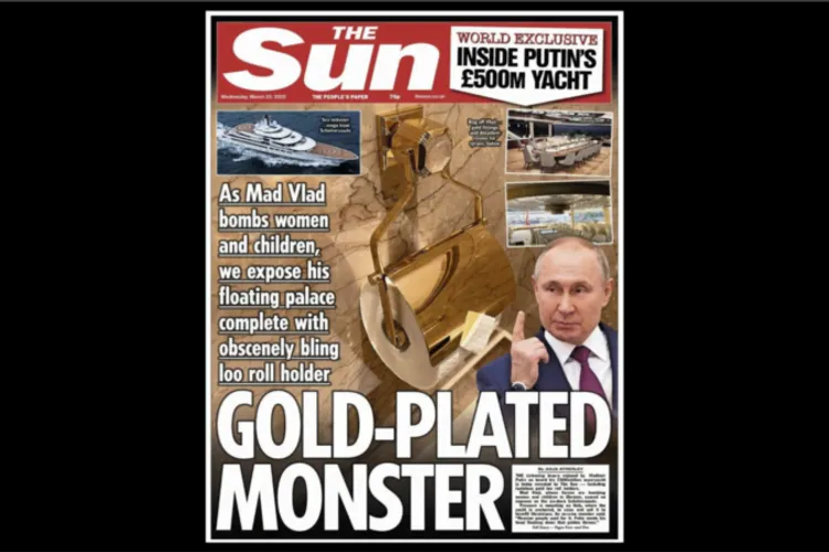 Super-iahtul lui Putin, „lux bolnav”: suport hârtie igienică din aur, piscină interioară care se transformă în ring de dans și două heliporturi capabile să preia elicoptere militare Foto: Coperta The Sun