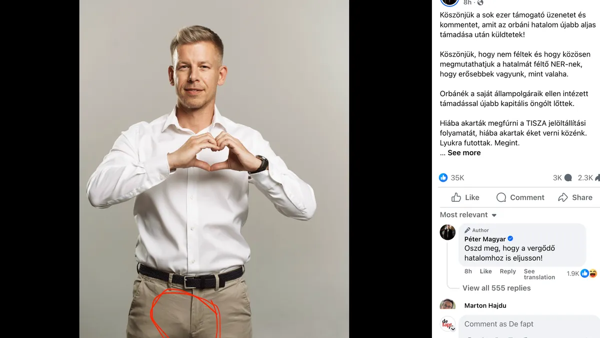 Péter Magyar, liderul opoziției maghiare, într-o dispoziție tandră (sursa: Facebook/Péter Magyar)