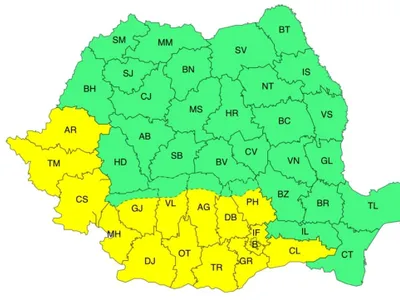 Cod galben de caniculă duminică, luni (sursa: Facebook/Administratia Nationala de Meteorologie RA)