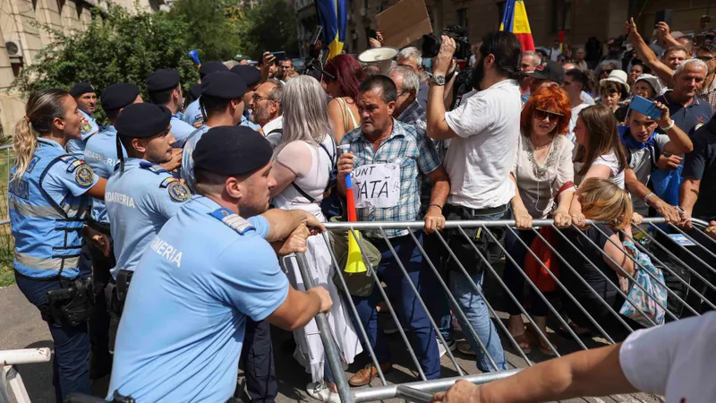 Cetățeni se încaieră cu autorități care încearcă să le protejeze viața Foto: Inquam/ Sabin Cirstoveanu