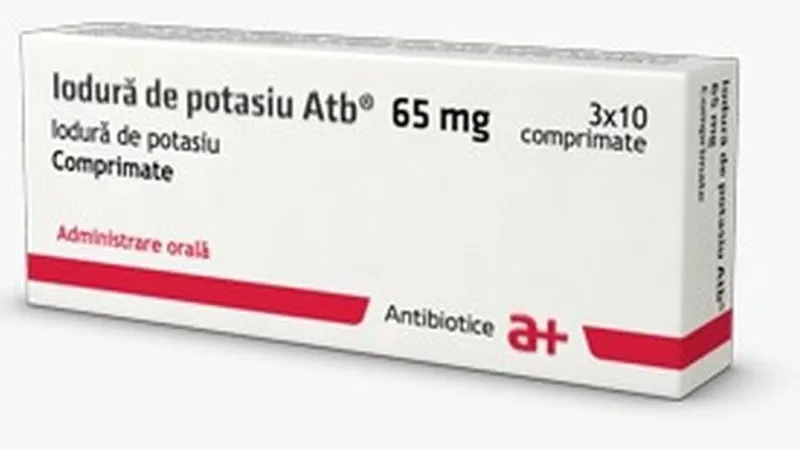 Medicamente cu iodură de potasiu autorizate în România. În imagine, medicamentul produs de Antibiotice Iași. Sursă: antibiotice.ro