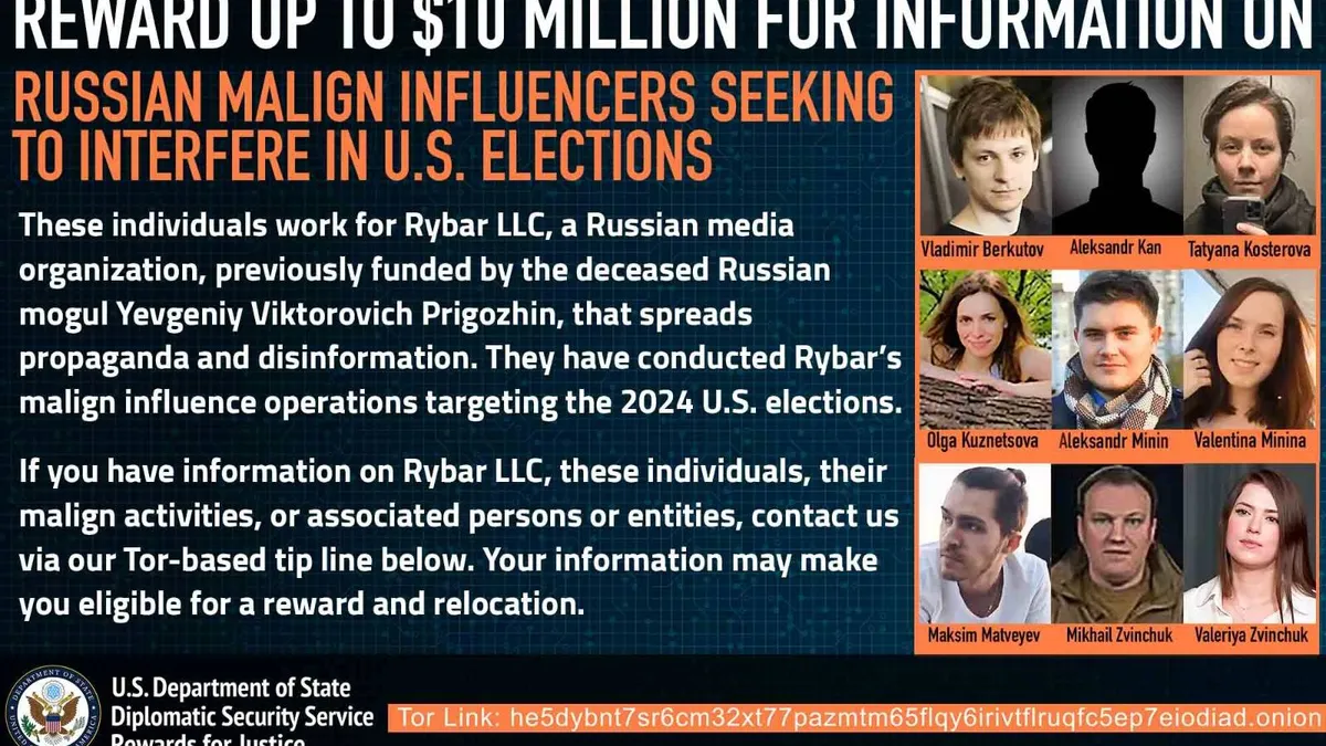 Recompensa pentru informații despre blogul Rîbar (sursa: Facebook/Rewards for Justice)