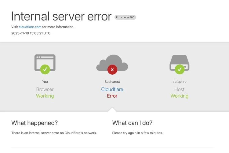 Pana Cloudflare, internet blocat (sursa: defapt.ro)