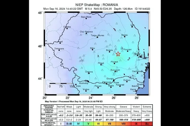 Magnitudinea cutremurului produs în Buzău, revizuită (sursa: Facebook/nstitutul Național de Cercetare-Dezvoltare pentru Fizica Pământului)