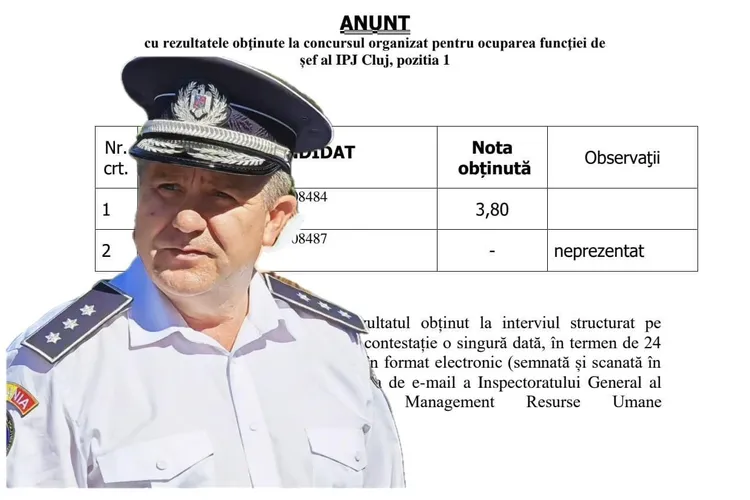 Nota penibilă obținută de șeful interimar al poliției județene Cluj la concursul de titularizare pe funcție