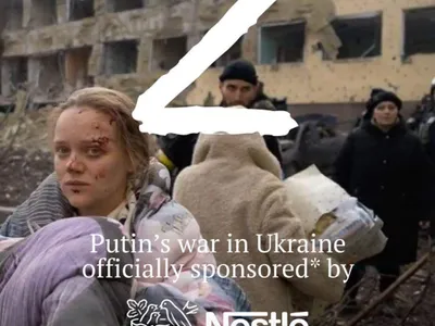 Victorie parțială a lui Zelenski: Nestlé suspendă activitatea mărcilor KitKat şi Nesquik din Rusia Colaj foto: Anonymous Operations 