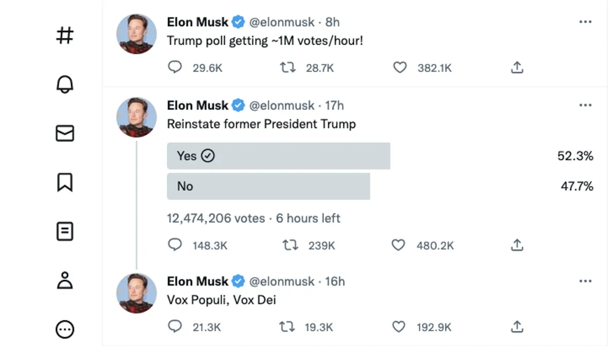Trump, reprimit pe Twitter, votează utilizatorii (sursa: Twitter/Elon Musk)