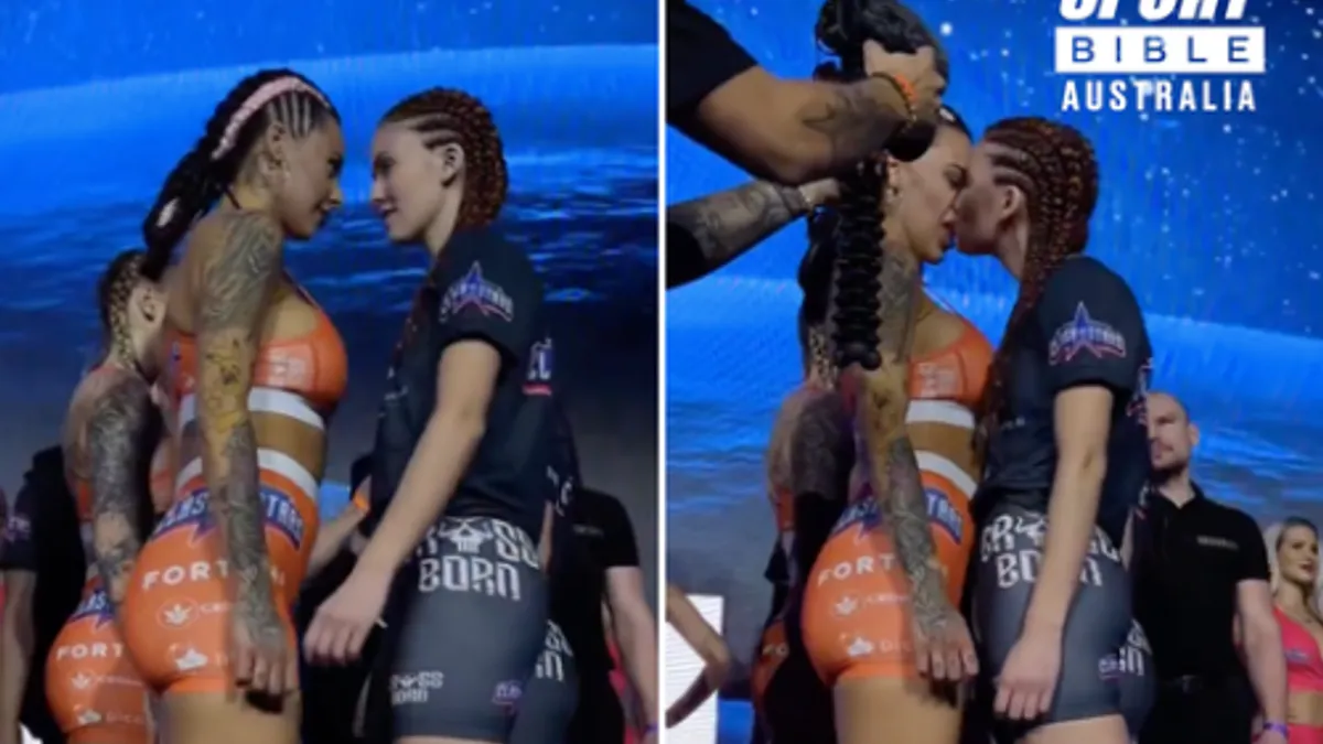 Două luptătoare MMA, sărut pe gură (sursa: sportbible.com)