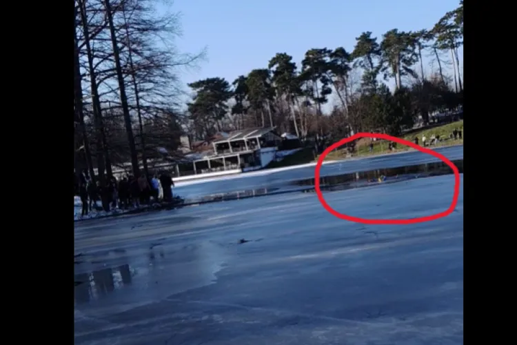 Un nepalez a salvat o fetiță din apele înghețate ale lacului din Parcul Romanescu, Craiova Foto: Captură video