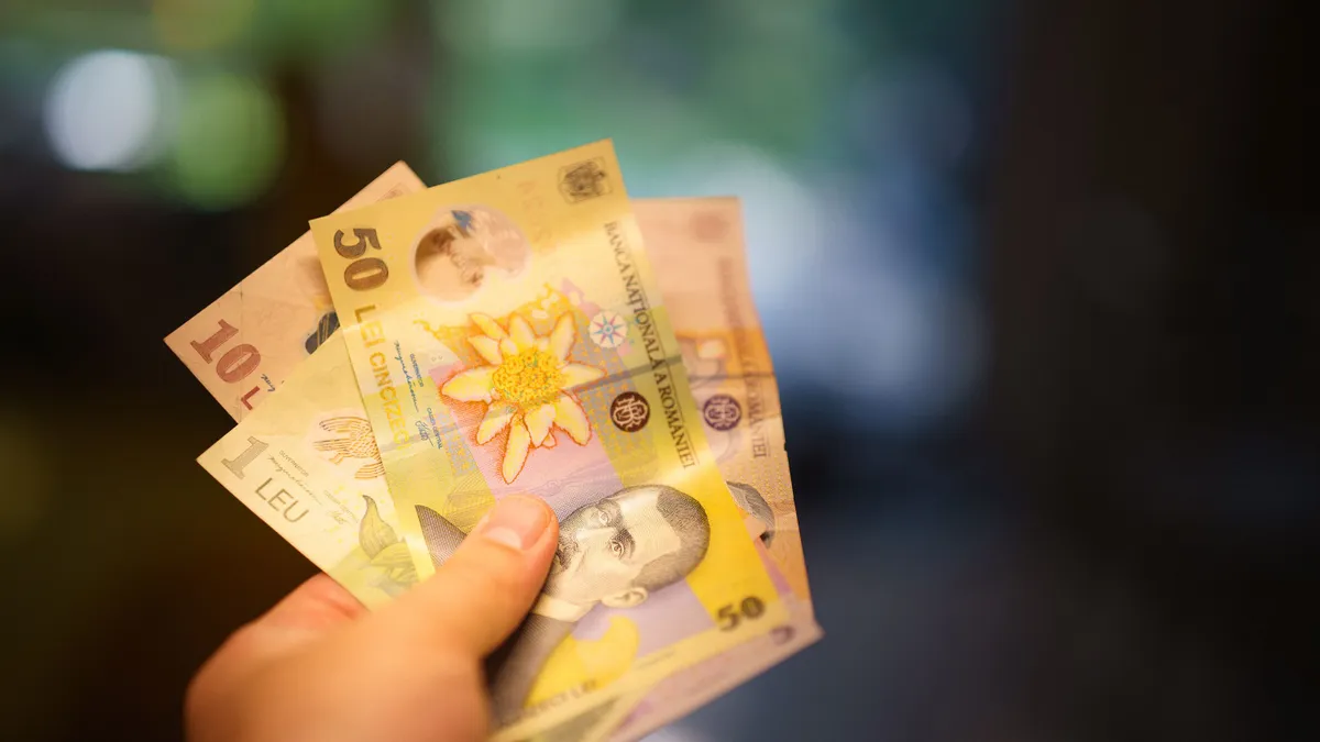 Bancnote românești ținute într-o mână