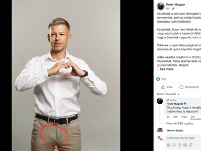 Péter Magyar, liderul opoziției maghiare, într-o dispoziție tandră (sursa: Facebook/Péter Magyar)