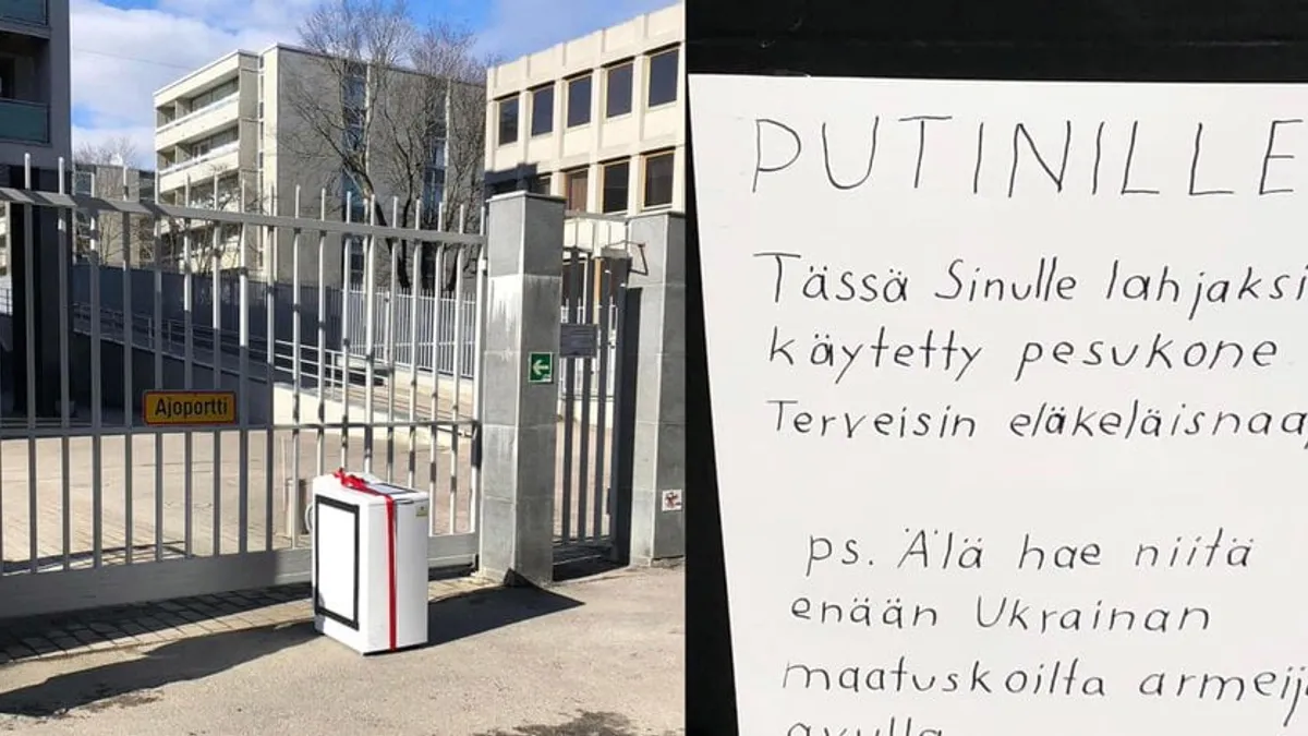 Un pensionar finlandez i-a donat lui Putin o mașină de spălat, ca să nu mai jefuiască Ucraina Foto: Yle.fi