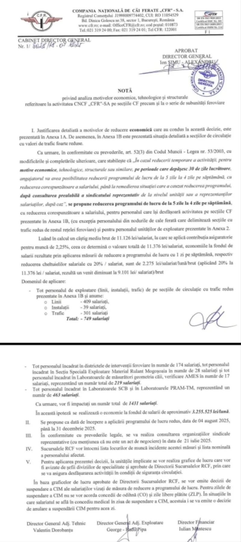 Reduceri de salarii (20%) la CFR