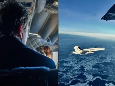 Aeronava lui Nicușor Dan, cu escortă elvețiană (sursa: Facebook/Nicușor Dan)