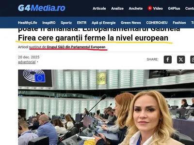 G4Media îi face reclamă Gabrielei Firea, pe banii grupului S&D din Parlamentul European Foto: Print screen