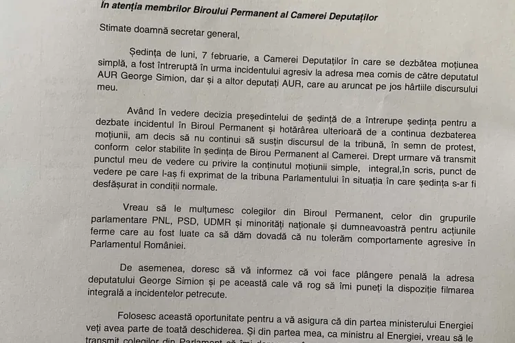 Plângere penală pentru incidentul din Parlament (sursă: Facebook/Virgil Popescu)