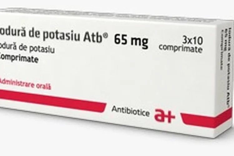 Medicamente cu iodură de potasiu autorizate în România. În imagine, medicamentul produs de Antibiotice Iași. Sursă: antibiotice.ro