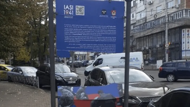 Vandalism antisemit la Iași panou distrus (sursa: ziaruldeiasi.ro)