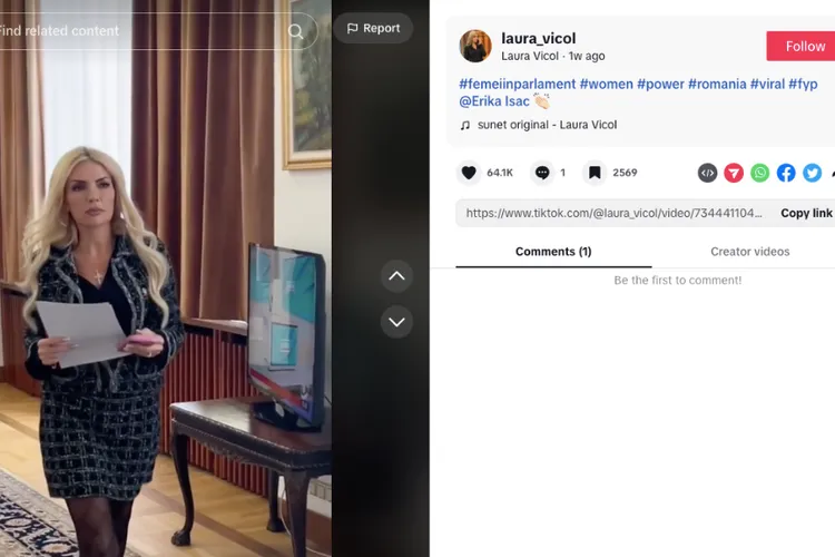 Laura Vicol, defilare fashion în Parlament (sursa: tiktok.com/laura_vicol)