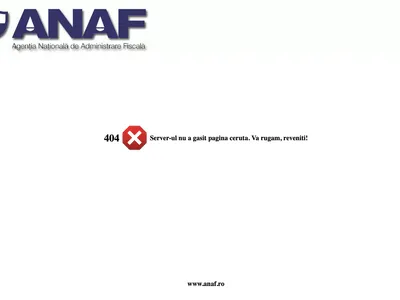 Site-ul ANAF este indisponibil, eroare 404 (sursa: anaf.ro)