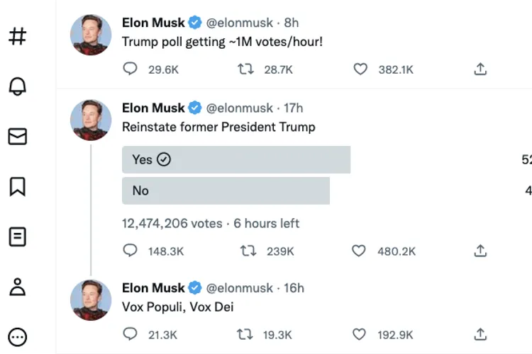 Trump, reprimit pe Twitter, votează utilizatorii (sursa: Twitter/Elon Musk)