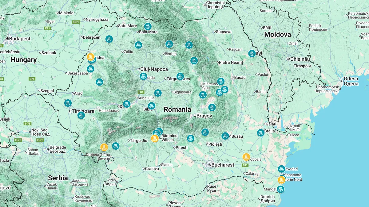 Harta stațiunilor balneare din România (sursa: turism.gov.ro)
